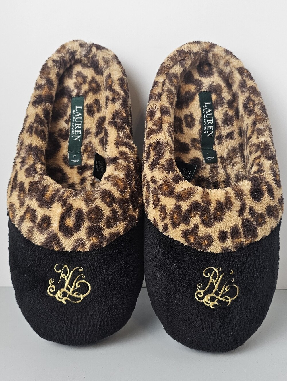 Ralph Lauren Plush Cheetah Slippers Large 9-10 Lounge Classy